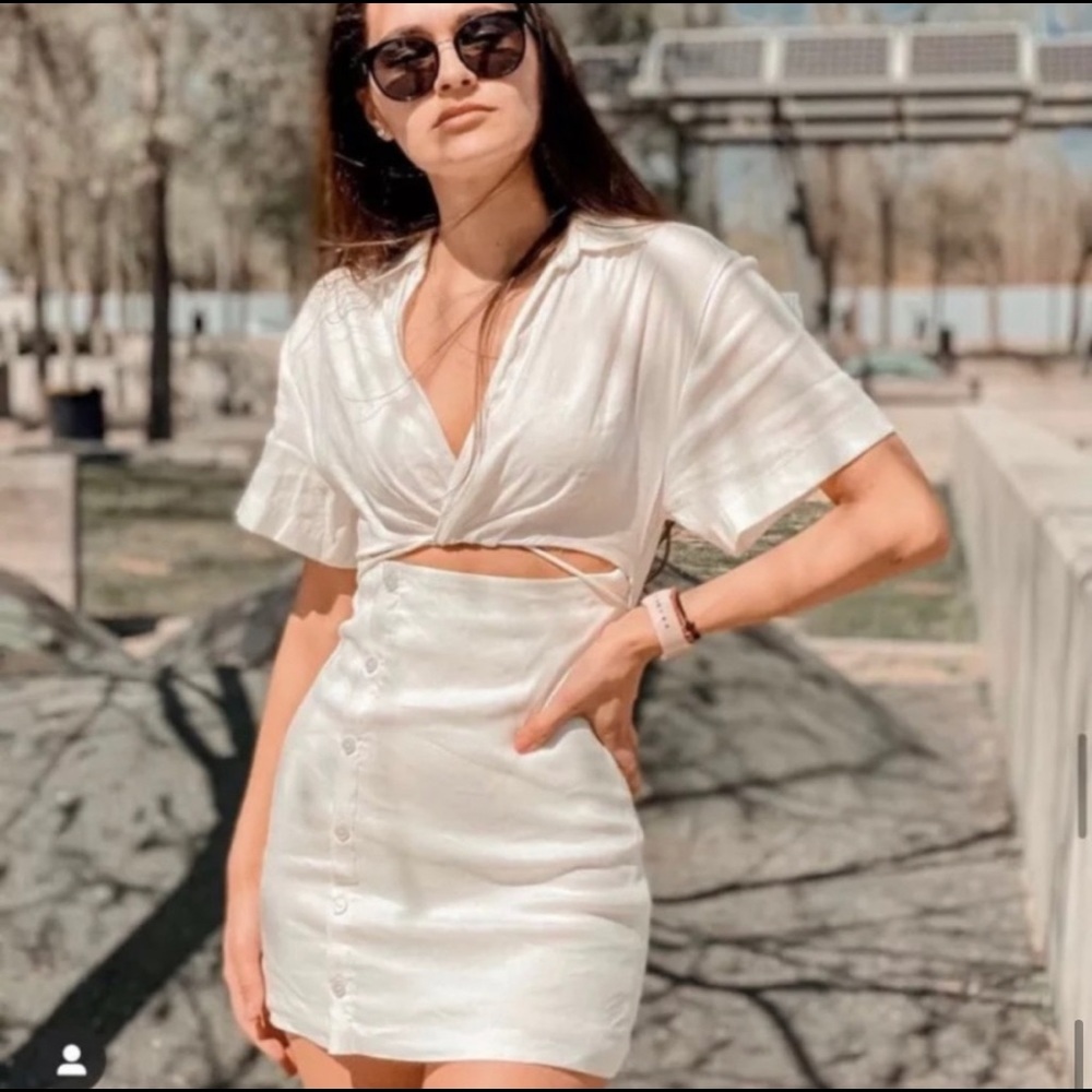 ZARA CUT OUT LINEN BLEND DRESS - Picture 6 of 16